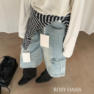 配腰带 26年春款 牛仔短裤 复古风水洗做旧直筒中裤 一Rosy Oasis