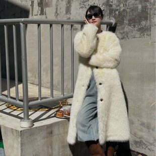 现货折扣一韩系财阀千金长款 精仿毛毛外套通勤皮毛一体女生 皮草