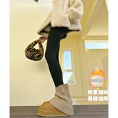 女黑色高腰外穿紧身裤 弹力打底裤 秋冬加绒加厚修身 猫猫家加长女裤