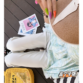 开叉白色显瘦3D立裁直筒裤 猫猫家加长女裤 春夏四面弹力魔力烟管裤