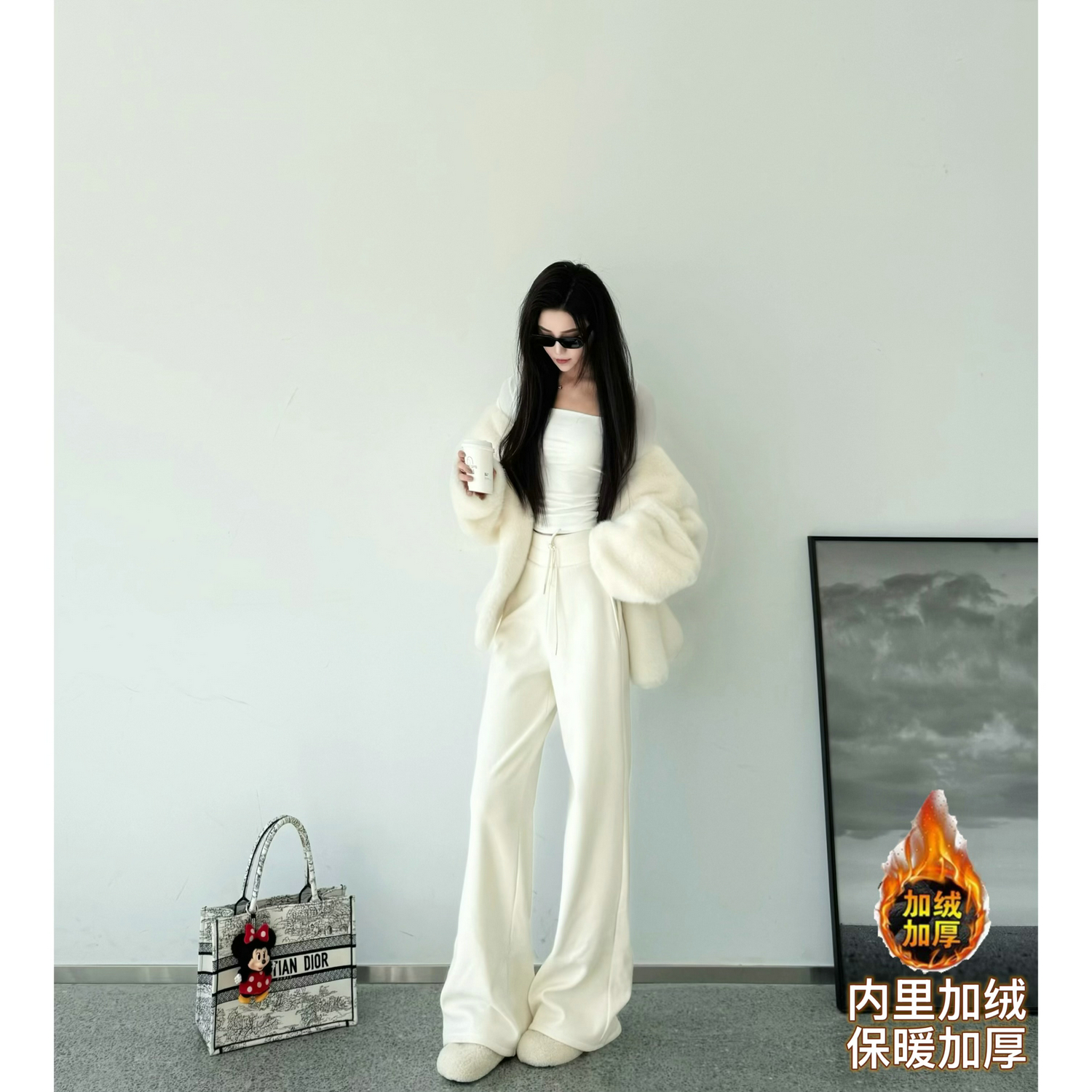 高腰原创猫猫家长裤加长女裤