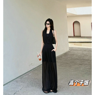 猫猫家加长女裤夏季高个子黑色垂感休闲阔腿裤女夏薄款雪纺连体裤