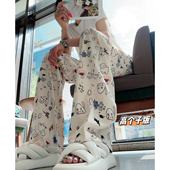 夏季 薄款 高腰抽绳休闲裤 猫猫家加长女裤 女设计感显瘦小狗印花裤 子