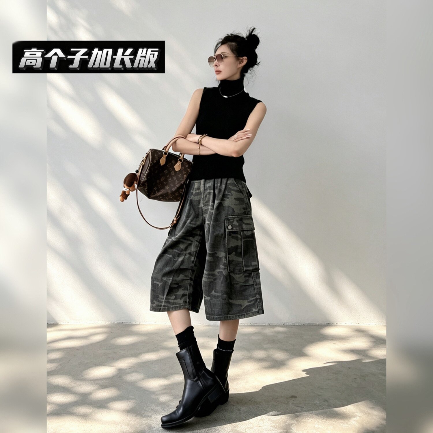 迷彩8分裤[水印工艺]工装阔腿裤图片