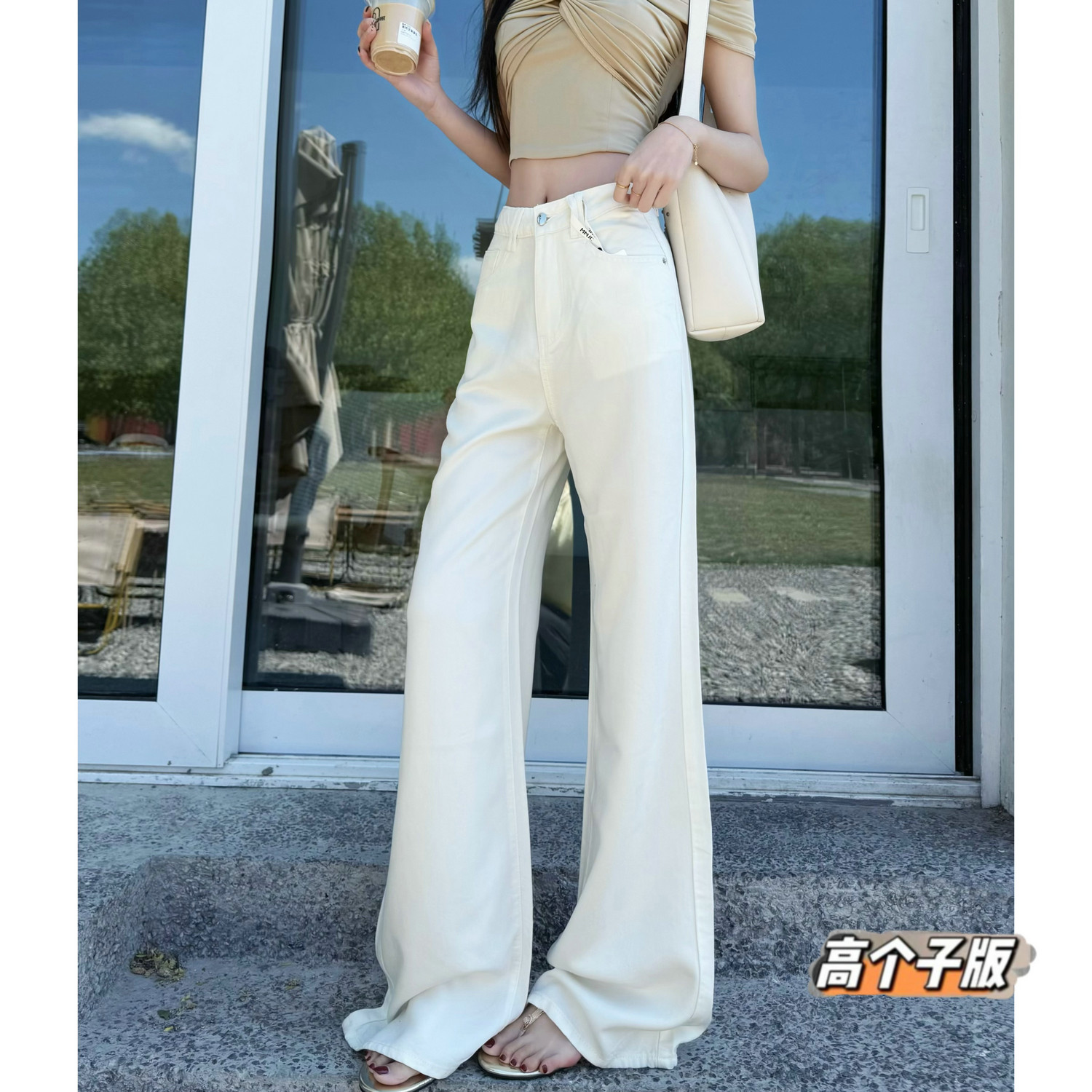 猫猫家加长女裤高个子夏季天丝莱赛尔直筒喇叭牛仔裤宽松阔腿长裤