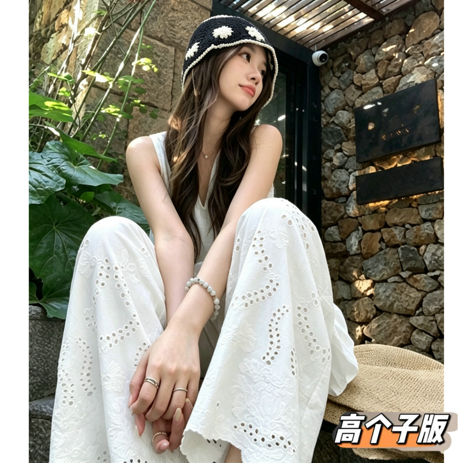 猫猫家加长女裤高个子白色镂空蕾丝梧桐裤女夏季薄款休闲裤阔腿裤