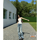 天丝棉定制贴钻阔腿破洞显瘦百搭牛仔长裤 薄款 夏季 猫猫家加长女裤