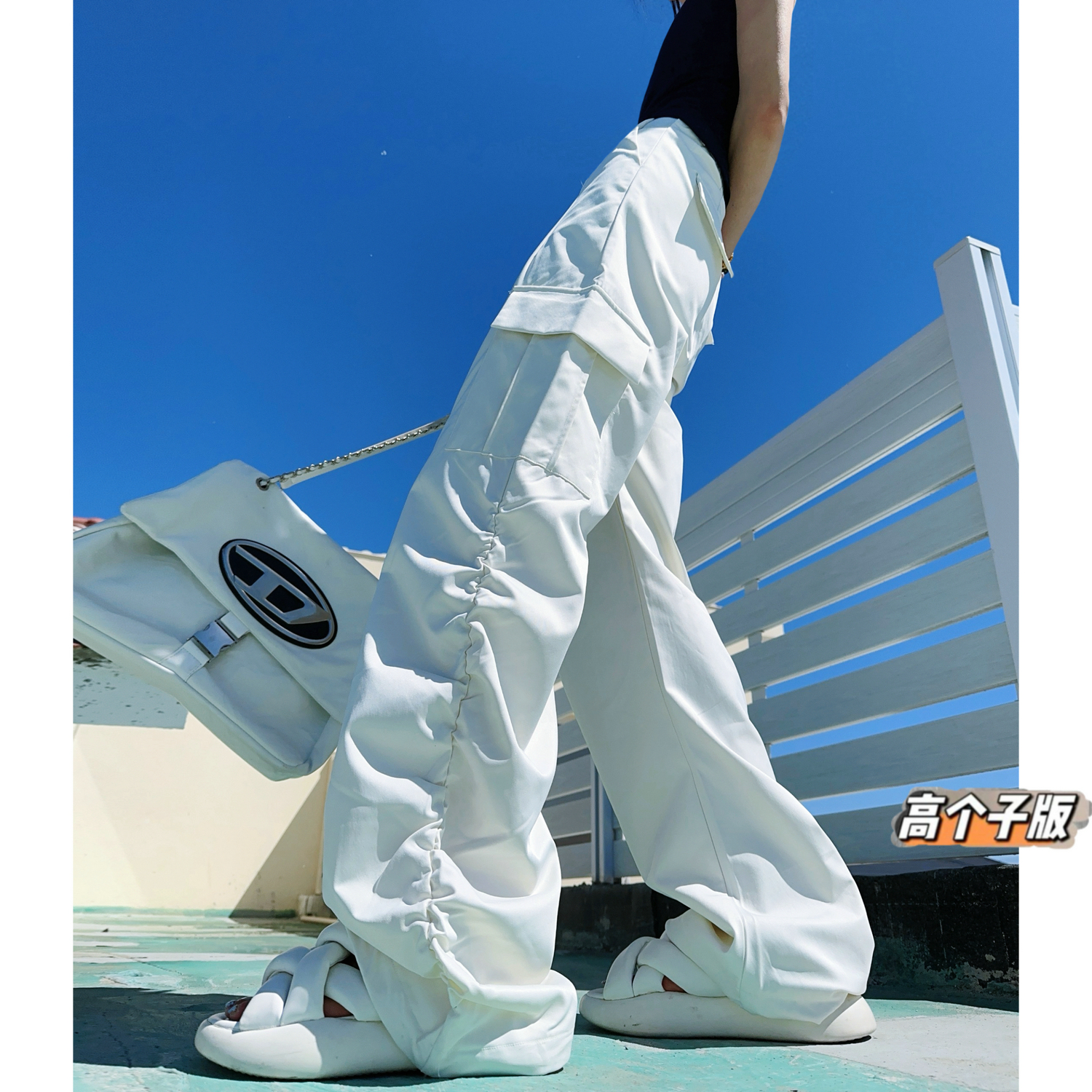 高腰原创猫猫家长裤加长女裤