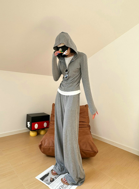 高个子加长女裤慵懒纸片人套组随性舒适假两件休闲修身运动套装女