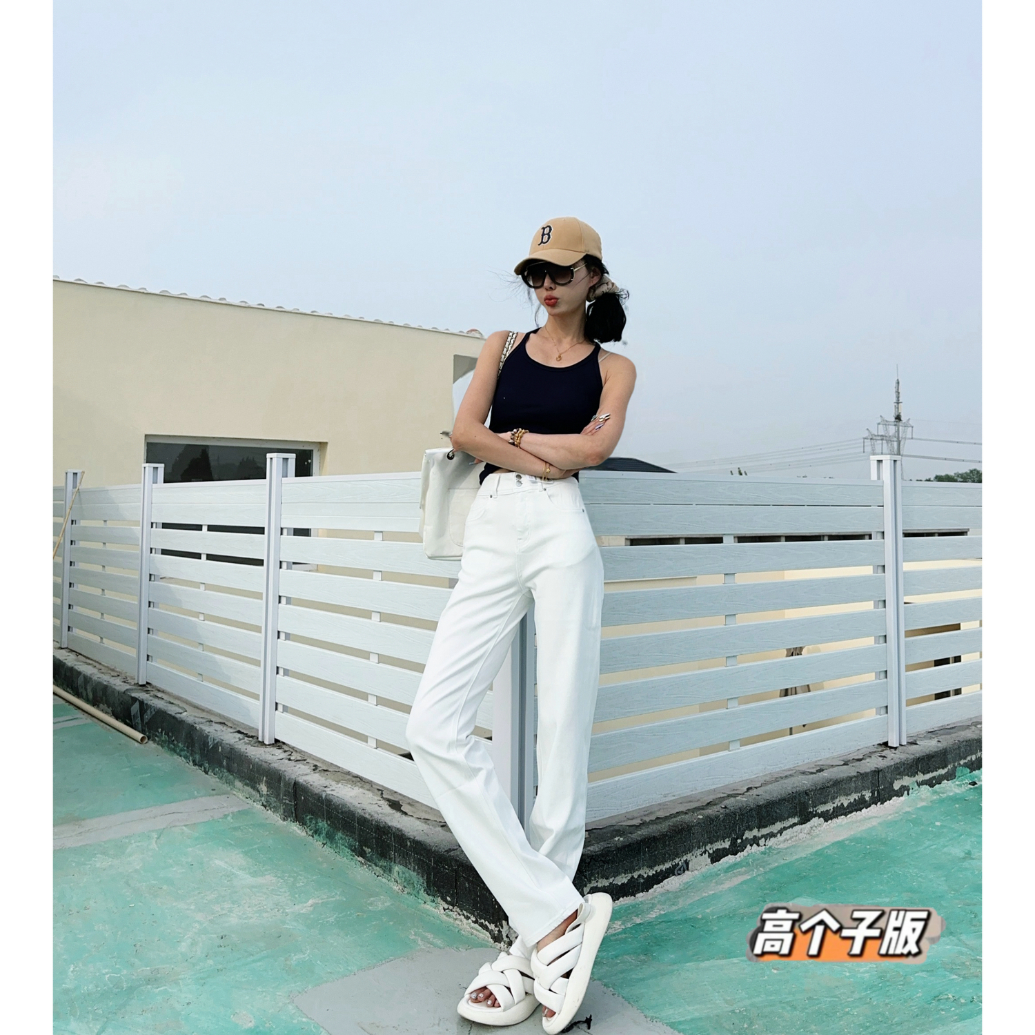 猫猫家加长女裤春夏新款莱赛尔四面弹力面料白色直筒休闲牛仔裤潮