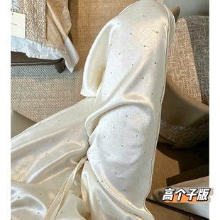 猫猫家加长女裤高个子仿醋酸断面烫钻缎面阔腿裤女直筒垂感休闲裤