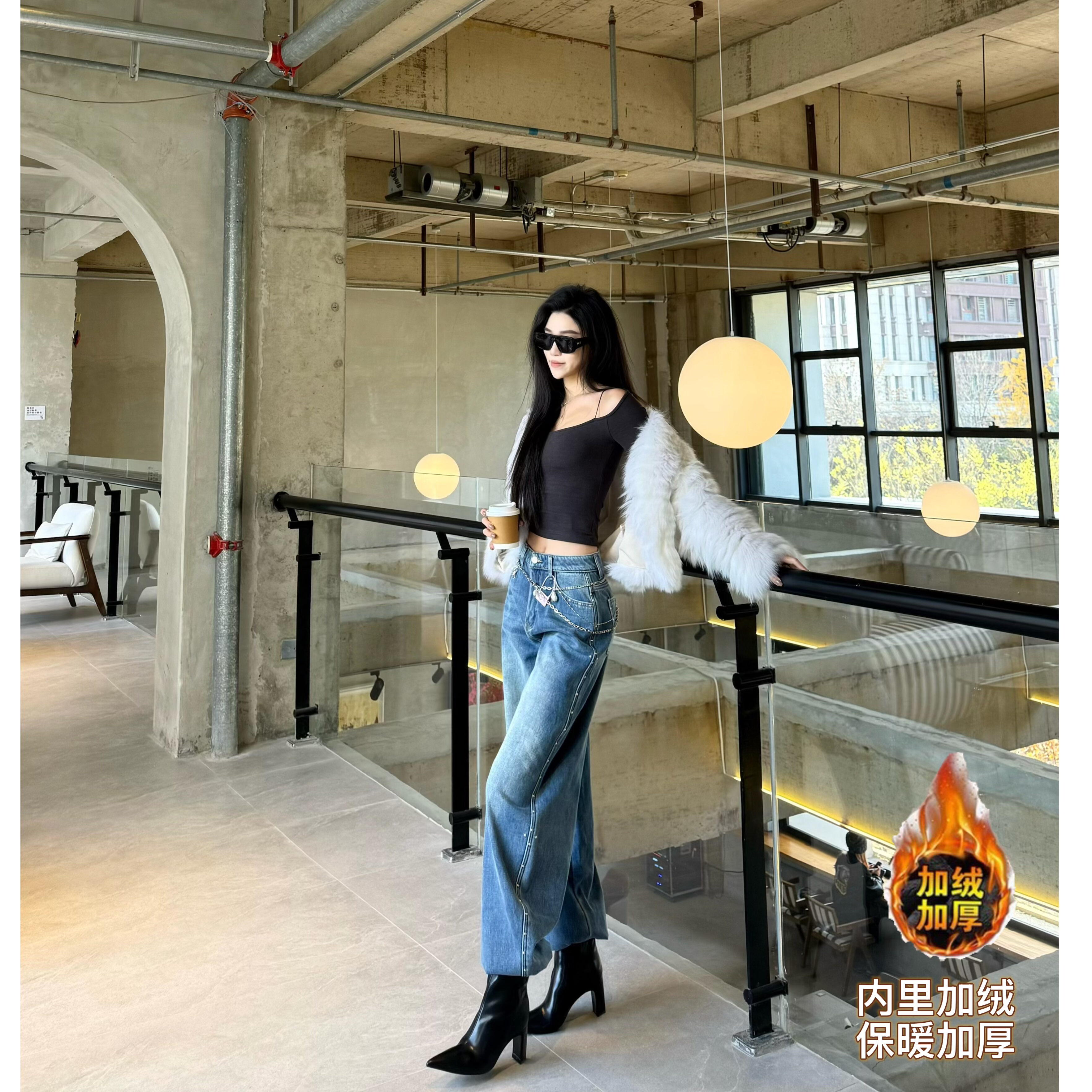 阔腿长裤厚牛仔秋冬加长女裤