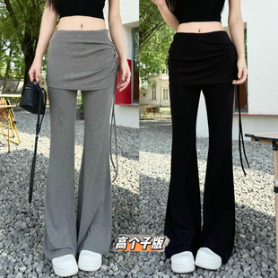 猫猫家加长女裤高个子假两件微喇裤女夏季薄款抽绳褶皱屁帘喇叭裤