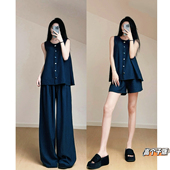 正反两穿套装 老钱风无袖 上衣女短裤 猫猫家加长女裤 棉麻高个子套装