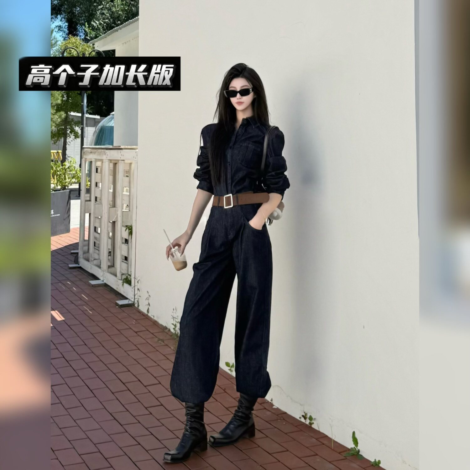 牛仔衬衫套装叠穿衬衣两件套女图片