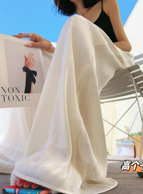 MMJ猫猫家加长女裤170高个子夏白色宽松阔腿裤薄款垂感拖地裙裤女