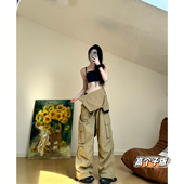 春夏卡其色工装 背带裤 夏季 猫猫家加长女裤 速干复古休闲直筒连体裤