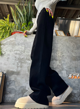 猫猫家加长女裤春夏弹力黑色牛仔裤高个子高腰显瘦宽松窄版阔腿裤