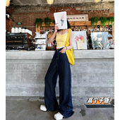 高腰垂感休闲拖地裤 猫猫家加长女裤 春夏新深蓝天丝宽松阔腿牛仔裤