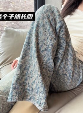 牛仔裤女宽松阔腿裤提花直筒裤