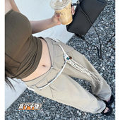 薄款 蛮腰腿精编织腰带美式 松弛感工装 猫猫家加长女裤 休闲阔腿裤 女