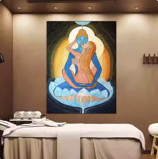 欢喜佛抽象私密艺术挂画 养生美容氛围墙装饰画月子产康会所壁画