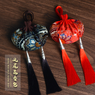 端午香包香囊空袋艾草挂件刺绣双流苏凤尾花宫廷荷包随身中药香袋