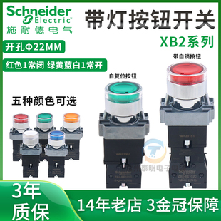 施耐德带灯按钮XB2BW33B1C 34B1C 35B1C 33M1C红绿黄蓝AC220/DC24
