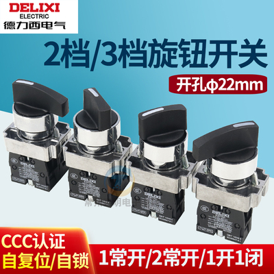德力西LAY5S旋钮XB2二档转换旋转33按钮开关53三档自锁BD21/25/41