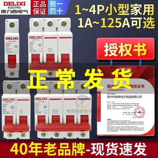 德力西1P空气开关2P家用32a63a三相3P断路器DZ47S 4P空开100A电闸