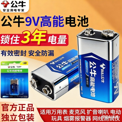 公牛6f22型9v方块数字数显万用表电池方形遥控器玩具叠层烟雾感
