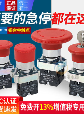 CHNT正泰紧急急停按钮开关控制盒自锁BS542停止带钥匙NP2常闭22mm