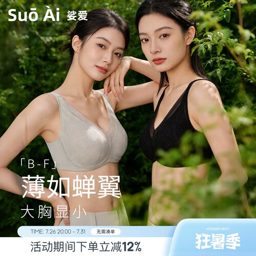 大胸超薄软防下垂软钢圈显小内衣