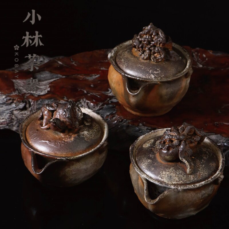日本进口备前烧柴烧柿子石榴摘宝瓶 花房壮一手作急须泡茶壶