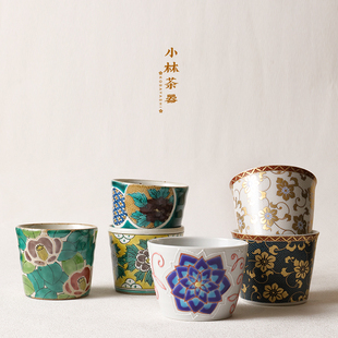 日本进口九谷烧猪口杯 山茶花陶瓷杯子宽口水杯茶杯