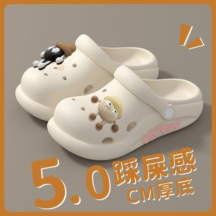 德式 包头不臭不响厚底煤球卡通百搭增高外穿防滑洞洞鞋 女沙滩夏季