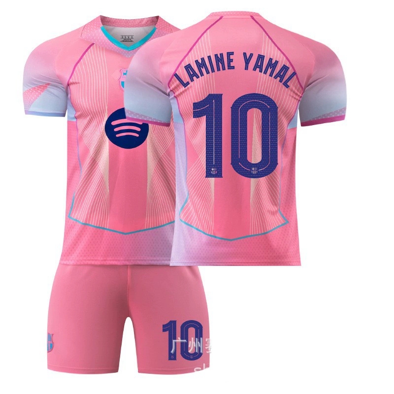 2526巴萨欧冠版粉色球衣10号亚马尔梅西足球服套装定制透气队服