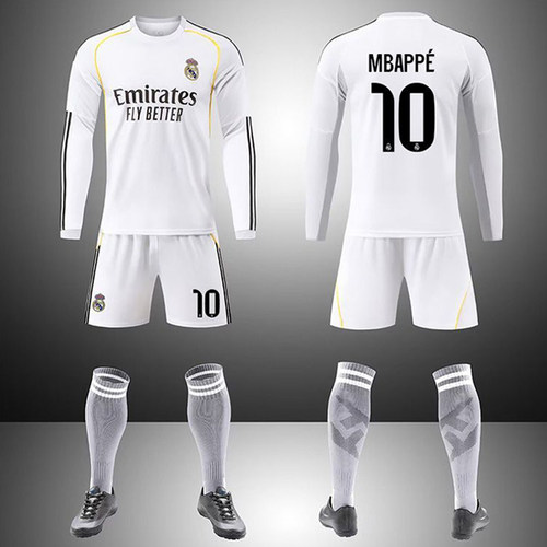 2526皇马主场长袖球衣10号姆巴佩7C罗贝林厄姆速干足球服套装定制