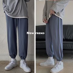 秋季港風大碼運動褲休閒褲藍色
