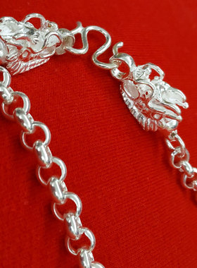 大方霸气项链纯银男士生日手工龙头环链锁骨潮人首饰粗款男生礼物