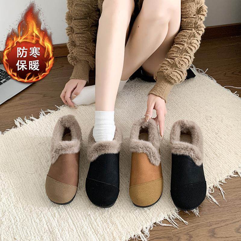 仿羊羔绒内里新款轻便女撞色秋冬平底鞋棉鞋一脚蹬加绒豆豆鞋保暖,女鞋,棉鞋,淘宝优惠券,粉丝福利购,淘宝优惠卷