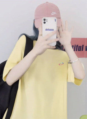 时尚简约彩虹印花黄色短袖t恤女2025夏季新款显瘦漂亮百搭上衣ins