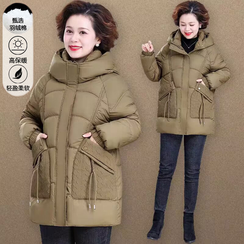 中老年妈妈秋冬季加厚羽绒棉服中长款棉袄外套女加肥大码中年棉衣