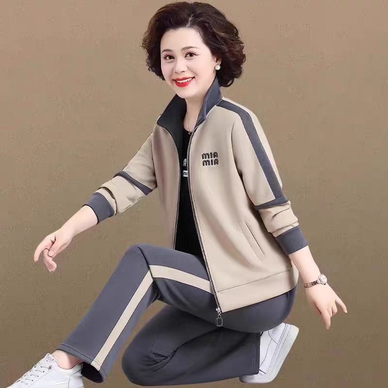 中老年妈妈秋季洋气运动服休闲外套女大码贵夫人名牌卫衣三件套装