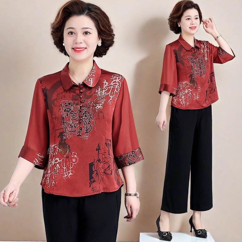 中老年妈妈夏季七分袖小衫运动服女老人奶奶60岁洋气衣服两件套装