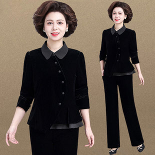 中老年妈妈春季2026新款高端金丝绒上衣女洋气质奶奶春秋休闲套装