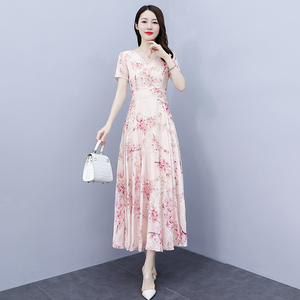 RM16621#长裙刺绣雪纺印花连衣裙2022新款夏长海边度假沙滩裙