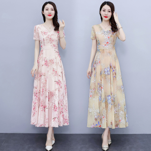 RM16621#长裙刺绣雪纺印花连衣裙2022新款夏长海边度假沙滩裙