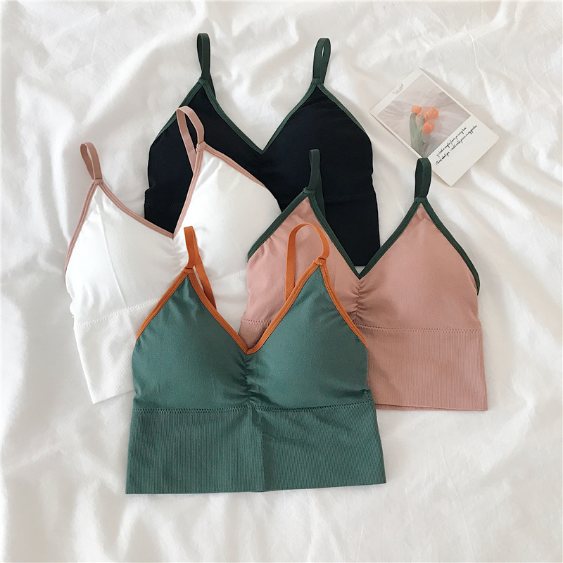 *No price reduction in real shooting ~ Spring latex back color contrast fashion with seamless V-neck cotton bra