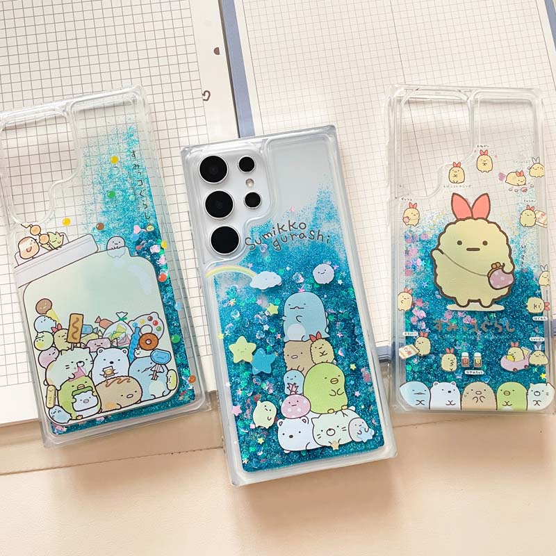 适用三星s20/s21/s22/s23/s23ultra/s24/s24ultra手机壳墙角生物虾条ins风少女可爱卡通日系透明流沙防摔软套